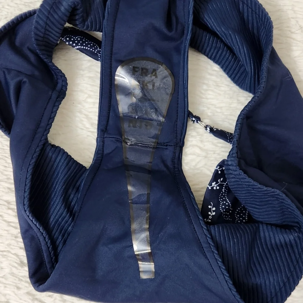 New!Frankie's‎ Bikinis Blue Thea Ribbed One-piece Swimsuit